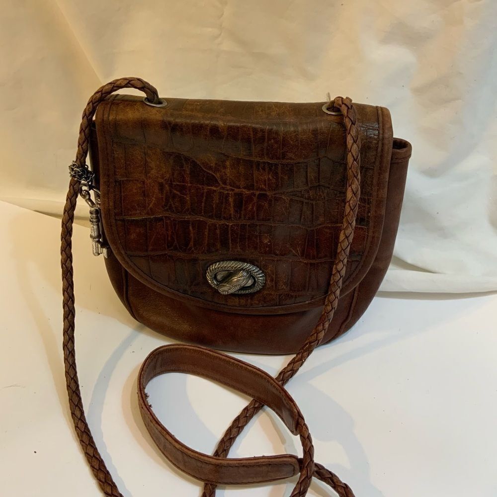 Vintage Fossil Small Brown Leather Flap Crossbody Purse Bag braided strap flap
